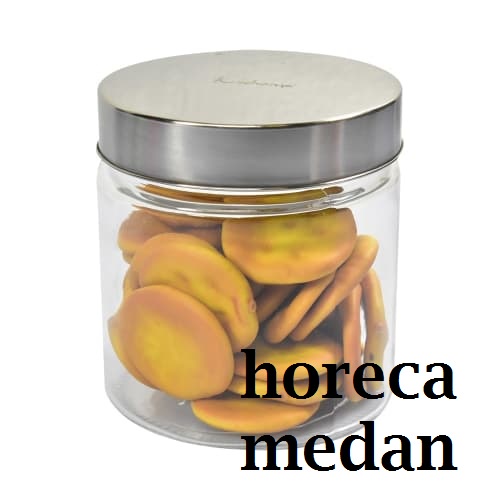 Toples Kaca Tutup Putar Bulat Stainless / Toples Kue / Toples Lebaran