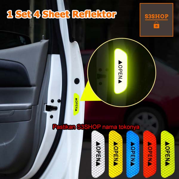 Sticker Reflector Pintu Mobil OPEN Car Reflective Stiker OPEN 4pcs