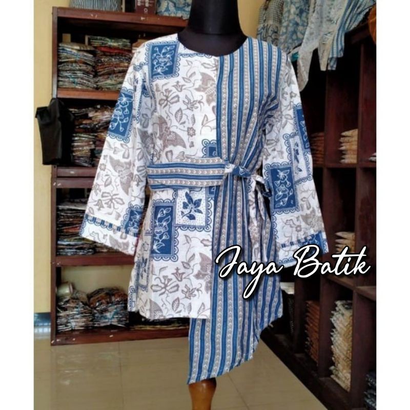 tey-17 Batik wanita ASJ SA HRB026 Kenongo Kemeja Tosca Pendek-Kupu Biru