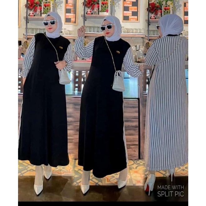 Athaya daily dress hitam stripe