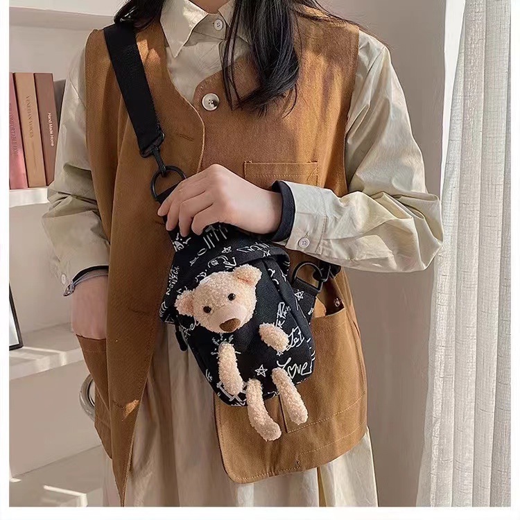 Tas Selempang Bahu Pinggang Fashion Anak Wanita Boneka Bear Motif Lucu