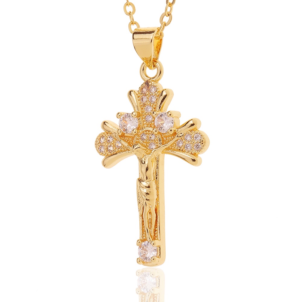 Wanita Agama Ornamen tembaga 18K emas bertatahkan zircon kata bingkai liontin Yesus orang percaya ka