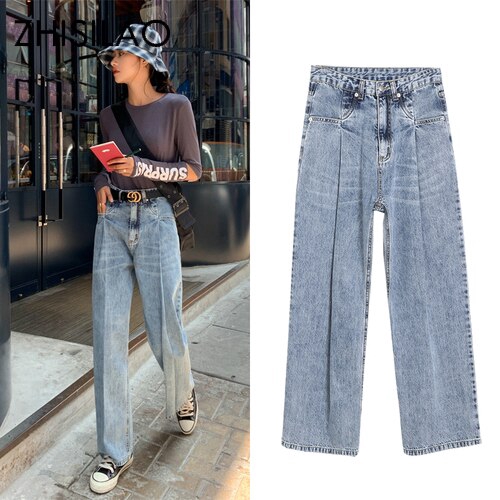  Celana  Panjang Model Longgar  Lebar High Waist Bahan Jeans  