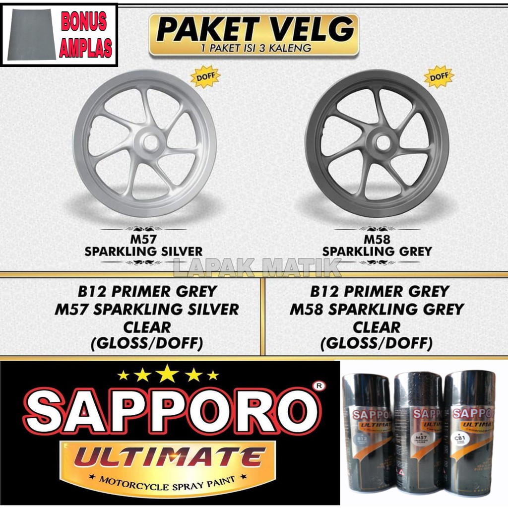 Paket Pilok Sapporo METALIK SPARKLING SILVER GREY M57 M58 400ML