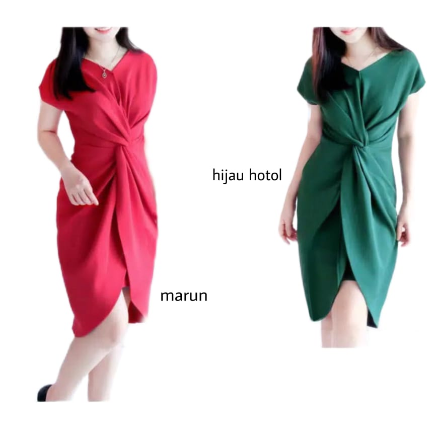 TERBARU DRESS AZZARINE SCUBA / DRESS MIDI KNOT / DRESS WANITA