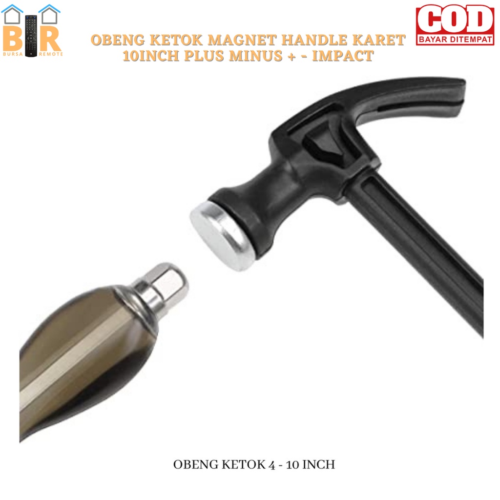 Obeng Ketok Magnet handle karet 10inch plus minus impact SCREWDRIVER