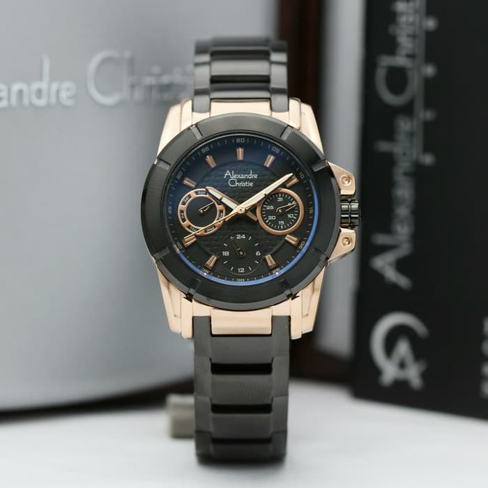 AC 6226 Alexandre Christie Jam Wanita Rantai Black Rosegold Original