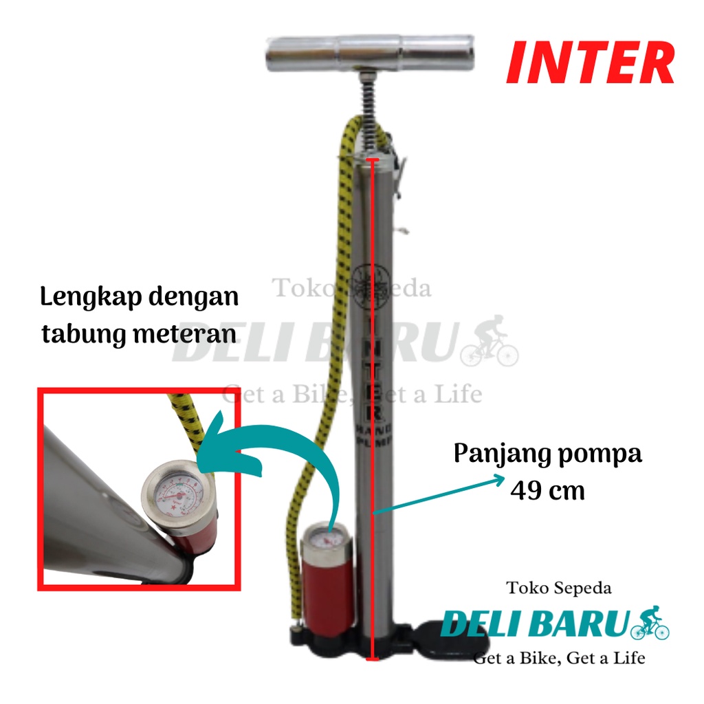 Inter Pompa ban tabung meteran sepeda, motor, mobil, becak, bola