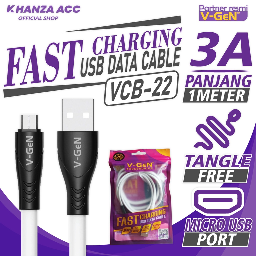 KHANZAACC V-GeN VCB-22 Kabel Data VGEN Micro USB Fast Charging 3A 1 Meter Original