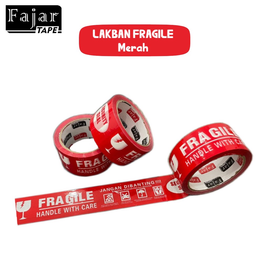 

Lakban Fragile / Tahan Banting / Merah / Red/ 48 mm x 55 Yard (Full Meter)