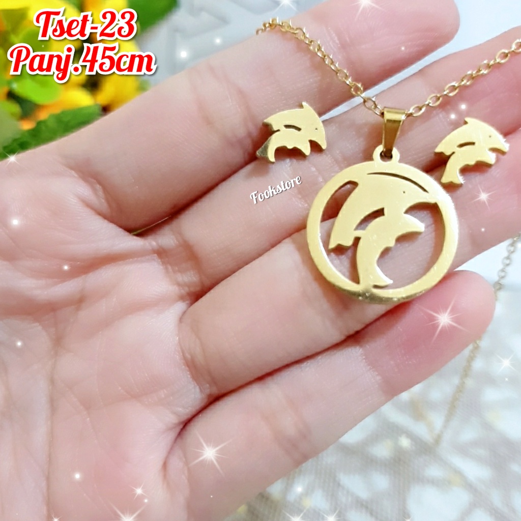 SET KALUNG TITANIUM WANITA 2 IN 1 ANTI KARAT | ANTI ALERGI