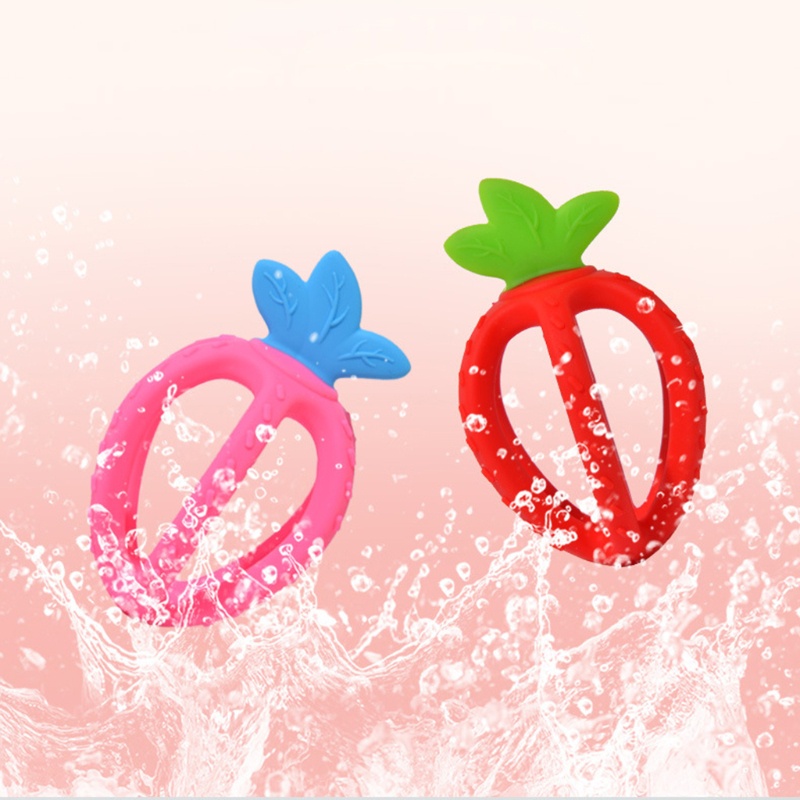 Mary Mainan Teether Bentuk Strawberry Bahan Silikon Untuk Bayi