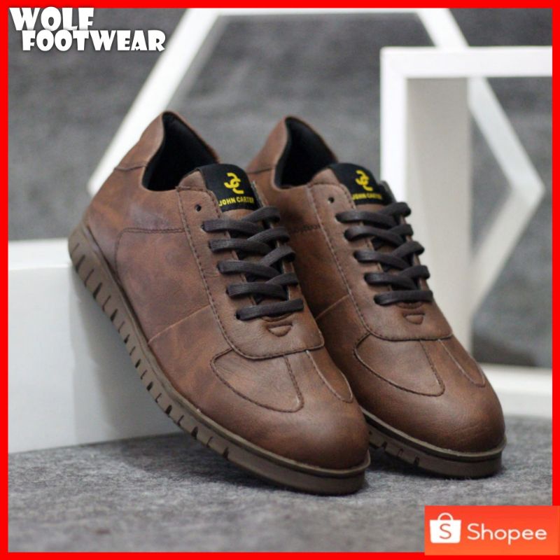 WOLF x CARTER BLACK Sepatu Kasual Sneakers Kulit Asli Model Brogue ch1 Sol Microtech Rubber