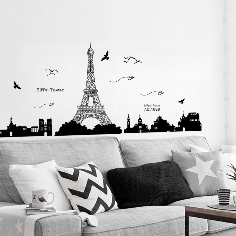 RELIZA WALL STICKER SILUET PARIS HITAM KOTA CITY EIFFEL TOWER KK049 STIKER DINDING