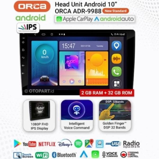 Head Unit Android 10 inch ORCA ADR1088 apple carplay/android auto .