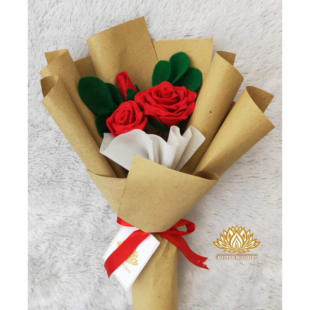 AB 300 Hand Bouquet Bucket Bunga  Flanel  Mawar Murah Cantik 