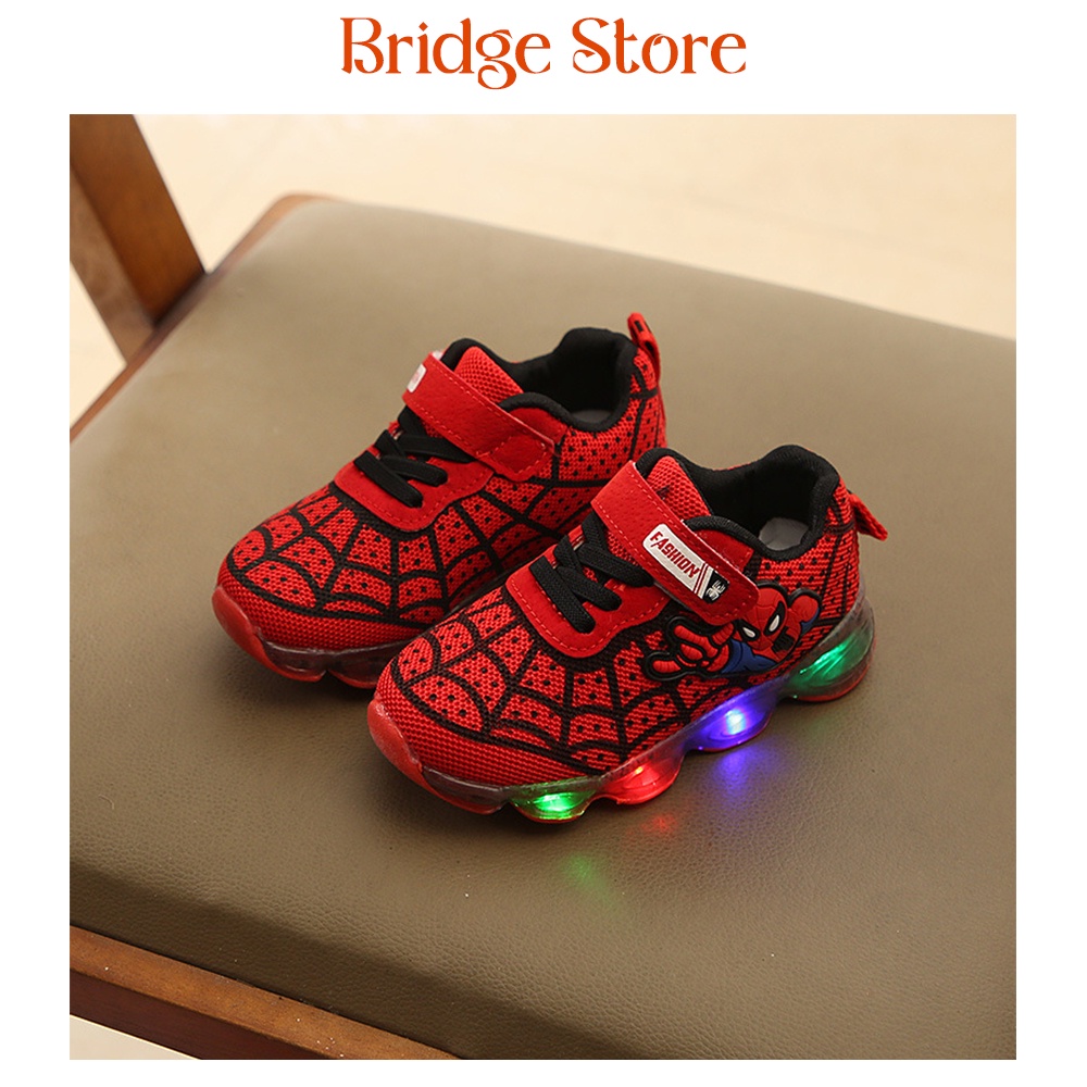 Bridgestore - Sepatu Sneakers LED Anak Laki-laki Motif Spiderman Import Kualitas Terbaik