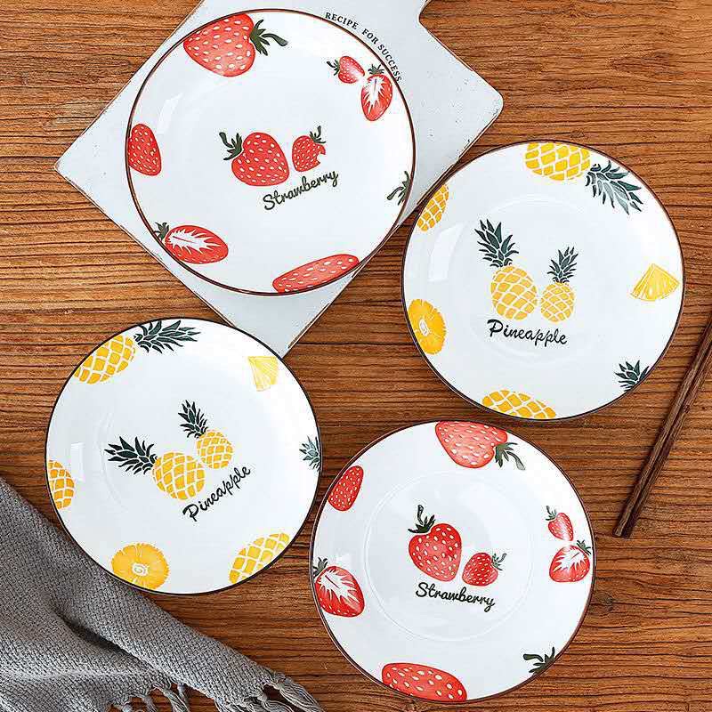Piring Keramik Korea Motif Nanas/Strawberry/Pohon/Bunga Rose Pink Variasi 20cm-6