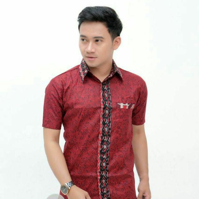 Batik Couple keluarga Maura Couple Sania Ruffle Ori Ndoro Jowi dnt Termurah motif mega mendung merah-HEM