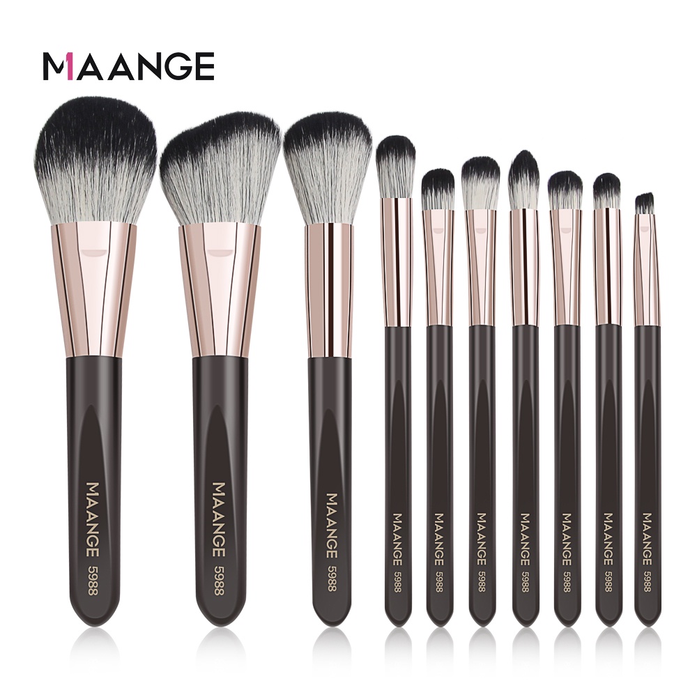 MAANGE 10Pcs Professional Makeup Brush Set Soft Comfortable Nylon Bristles Wood Handle Beauty Tools