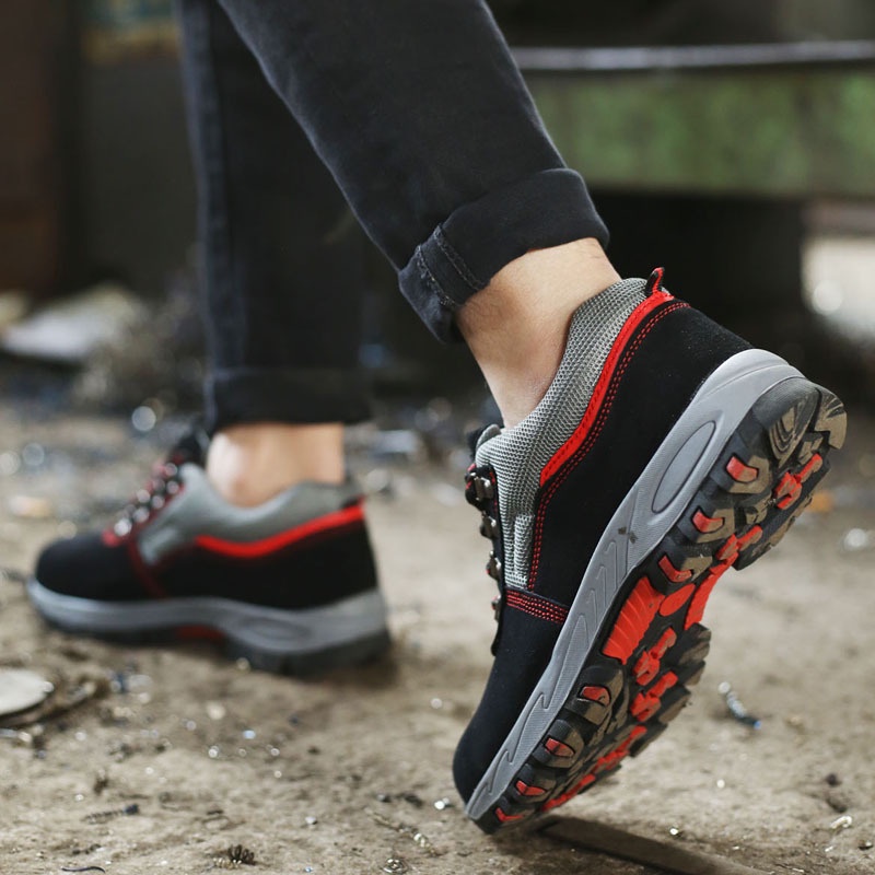 Profesional Kulit Asli Sepatu Safety Boots Pria Safety Ujung Besi Kerja Sneaker Proyek Shoes Olahraga Cowok Outdoor 066