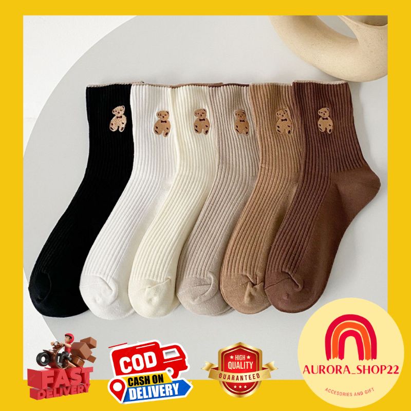 [COD] Kaos Kaki Panjang Motif Boneka Beruang Lucu Cute Kaos Kaki Fashion Import Warna Coklat Earth Tone Kaos Kaki Wanita Fashion