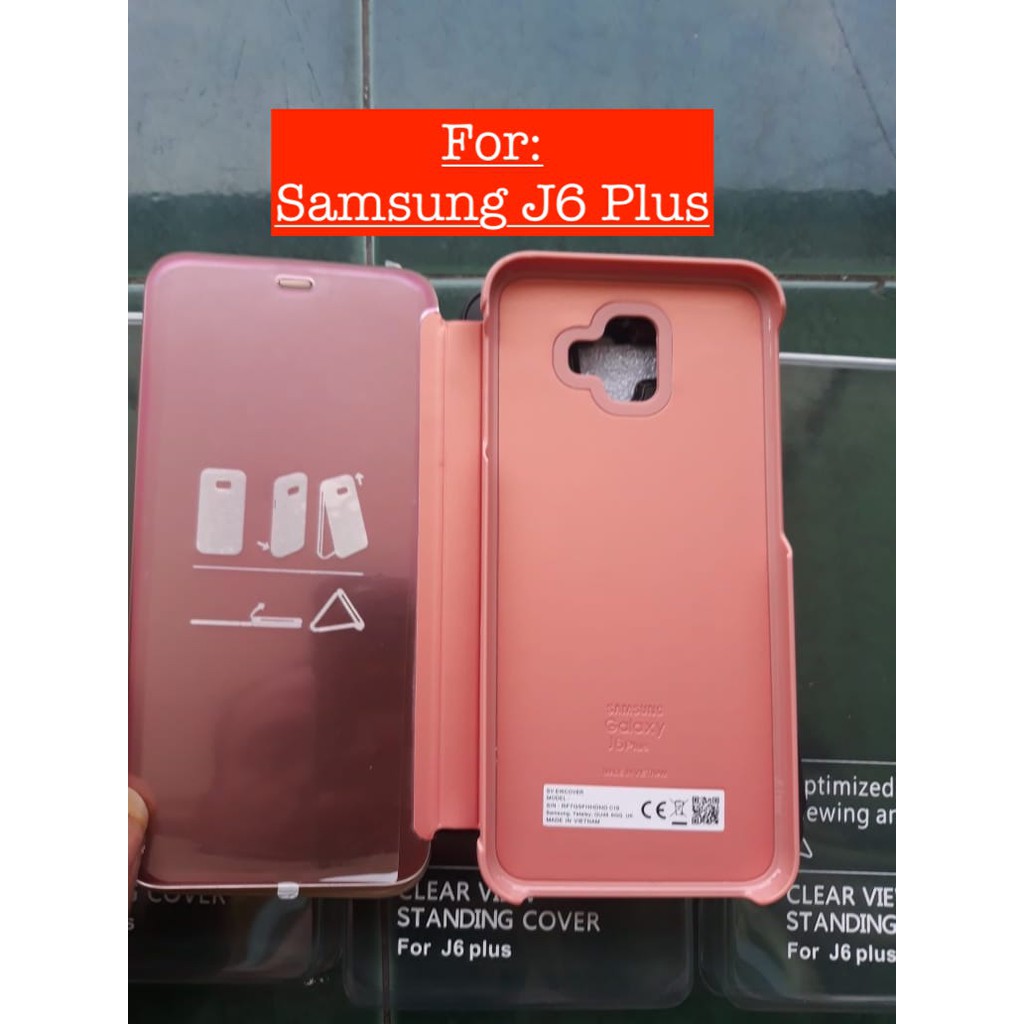 Flip case samsung j6 plus Clear View Standing Mirror Cover