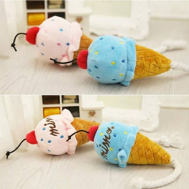 Mainan anjing squeaky dog toy. Boneka plush ice cream