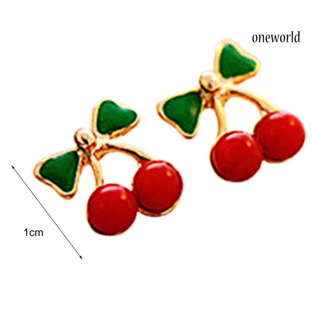 OW# 2Pcs Stud Ear Ring Colorful Decorative Golden Color Cherry Stud Earring for Dressing Room