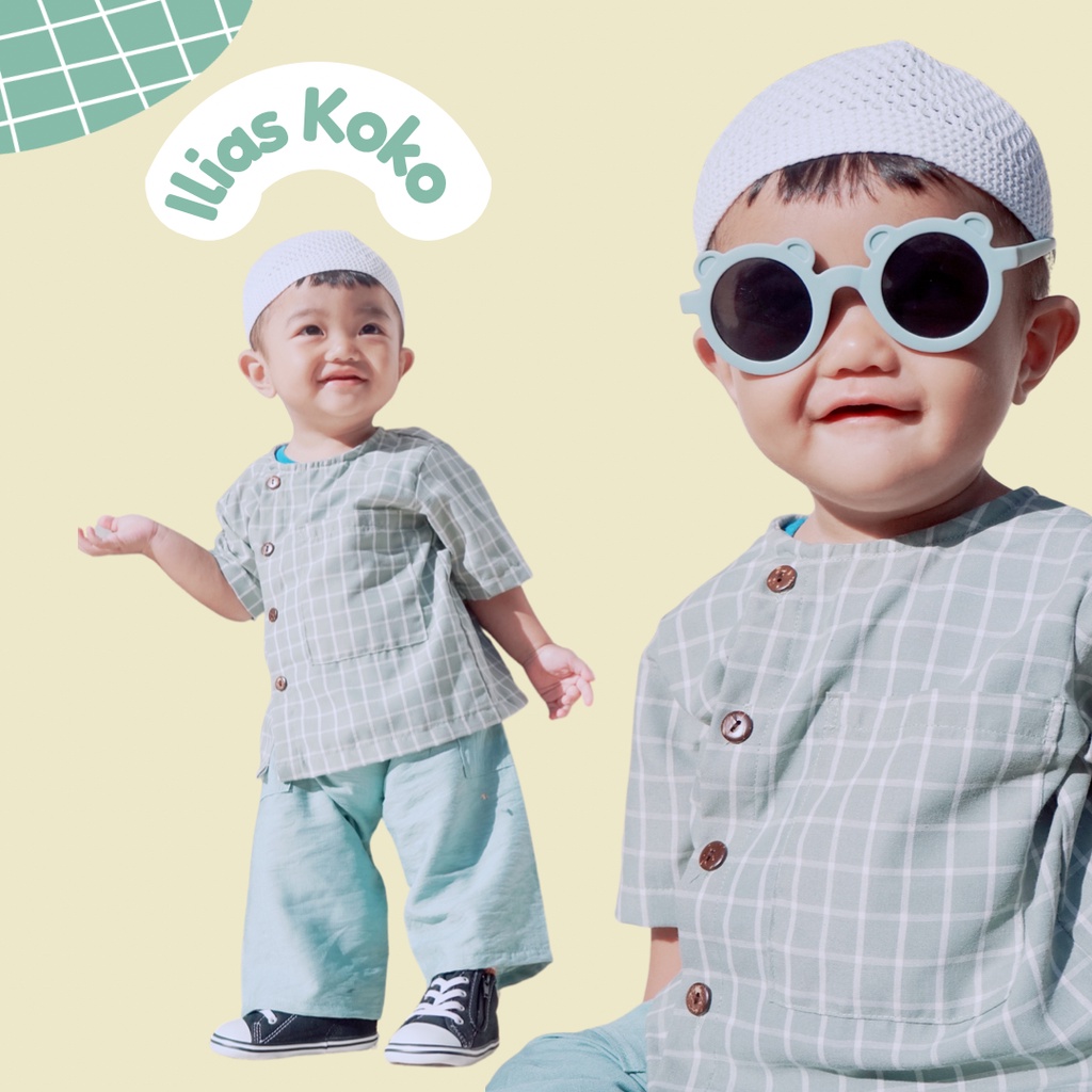 Aahva Baju Koko Anak Motif Kotak Ilias Bahan Cotton Crinkle