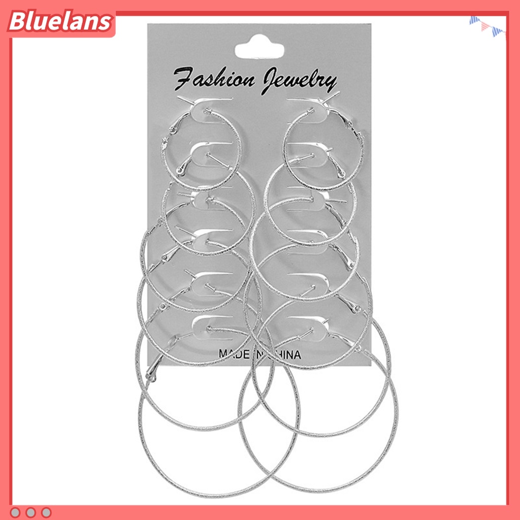 6 Pasang Anting Stud Bentuk Lingkaran Bahan Logam Gaya Punk Untuk Wanita