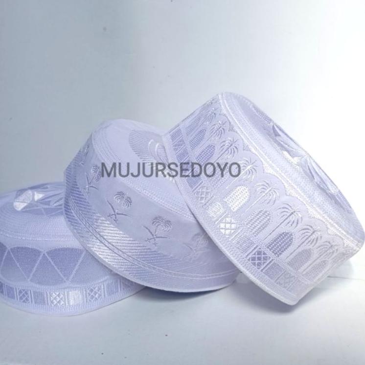 Peci Kain Kopiah Bulat Bugis Madinah Putih Haji {Ndl31au22ᶜ}