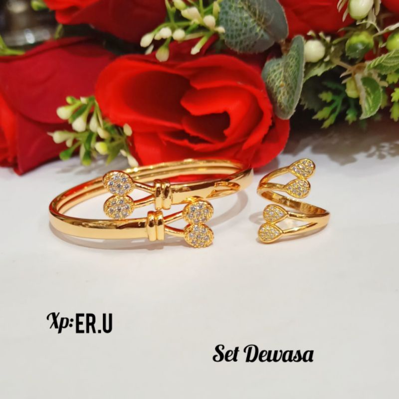 Gelang Bangle Dewasa FREE cincin varian motif,perhiasan emas Korea tidak karat *COD*