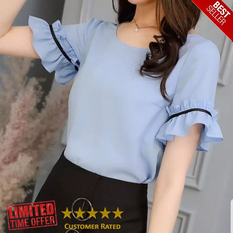 SUPER baju atasan wanita blouse dubai biru baju kuliah kerja gaul bj dub tv