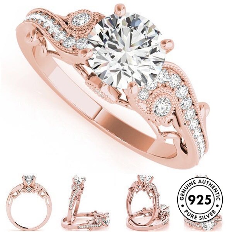 Cincin Berlian Bahan S925 Silver Warna Rose Gold Untuk Pertunangan