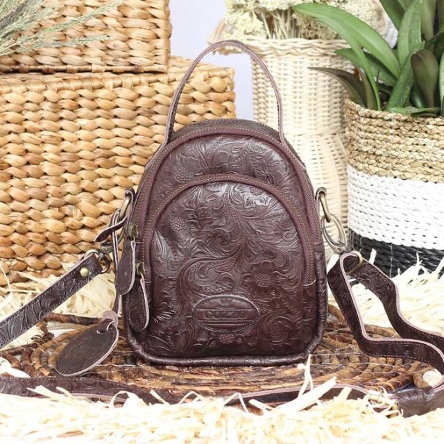 TAS SELEMPANG WANITA KULIT ASLI  DIANA COKLAT TUA BATIK / FREE GRAVIR NAMA DI GANTUNGAN TAS