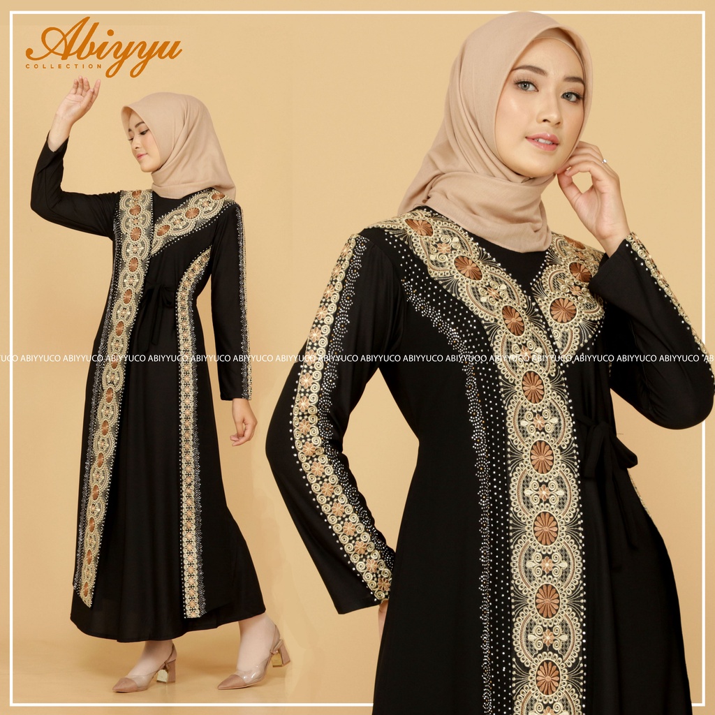 Abiyyuco TA9011 | Gamis Abaya Turkey Hitam Mewah Turki Warna Warni Elegan Turky Terbaru Turkiy Bahan Jersey dan Ceruty