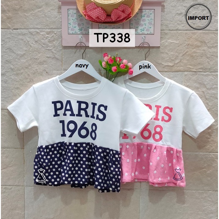 TP338  - ATASAN KAOS IMPORT ADEM MOTIF POLKADOT LUCU WANITA MODERN MURAH