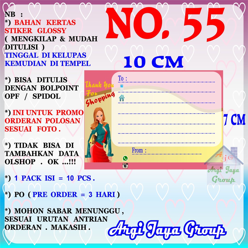 

Promo!Stiker Label Pengiriman Polosan No = 55 (10x7cm) 1 Pack = 10 Pcs