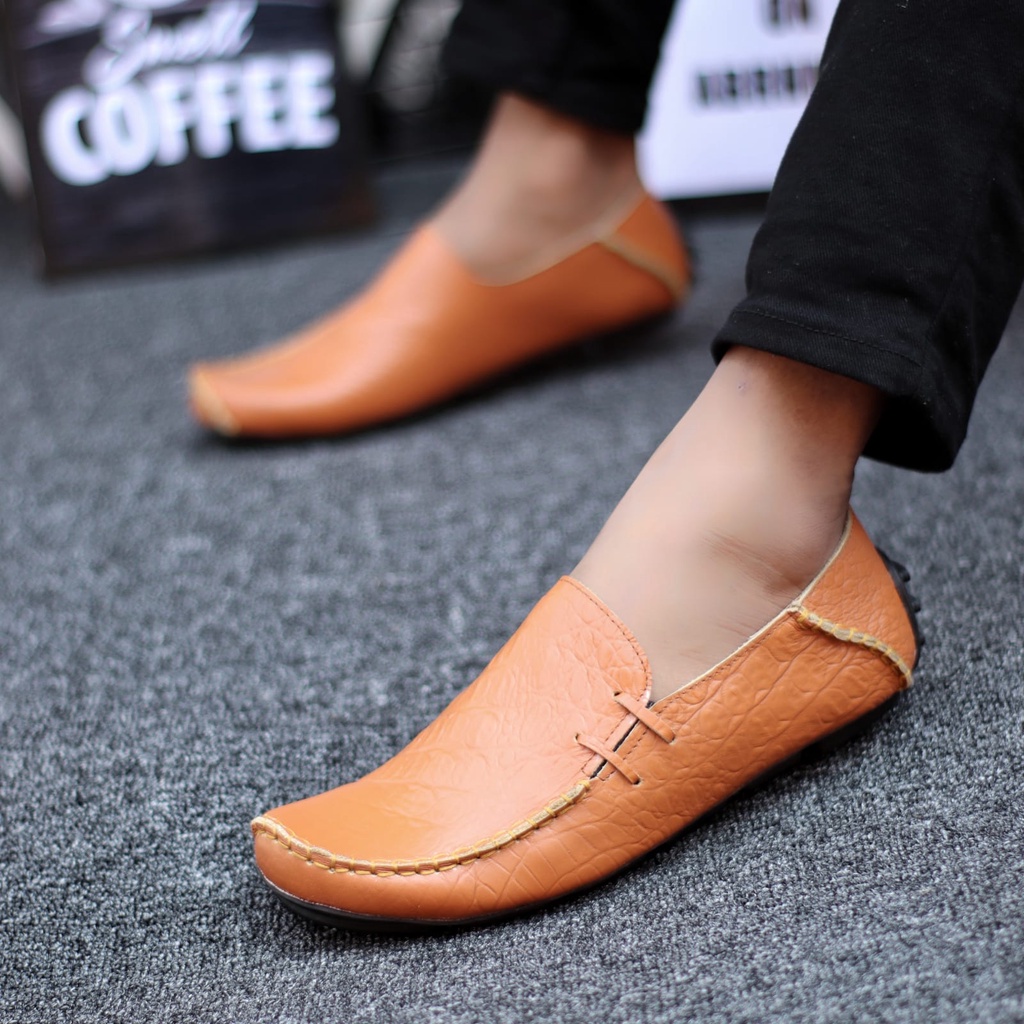 Abraham Moclay - Sepatu Slip On Pria Slop Kulit Asli Kerja Hitam