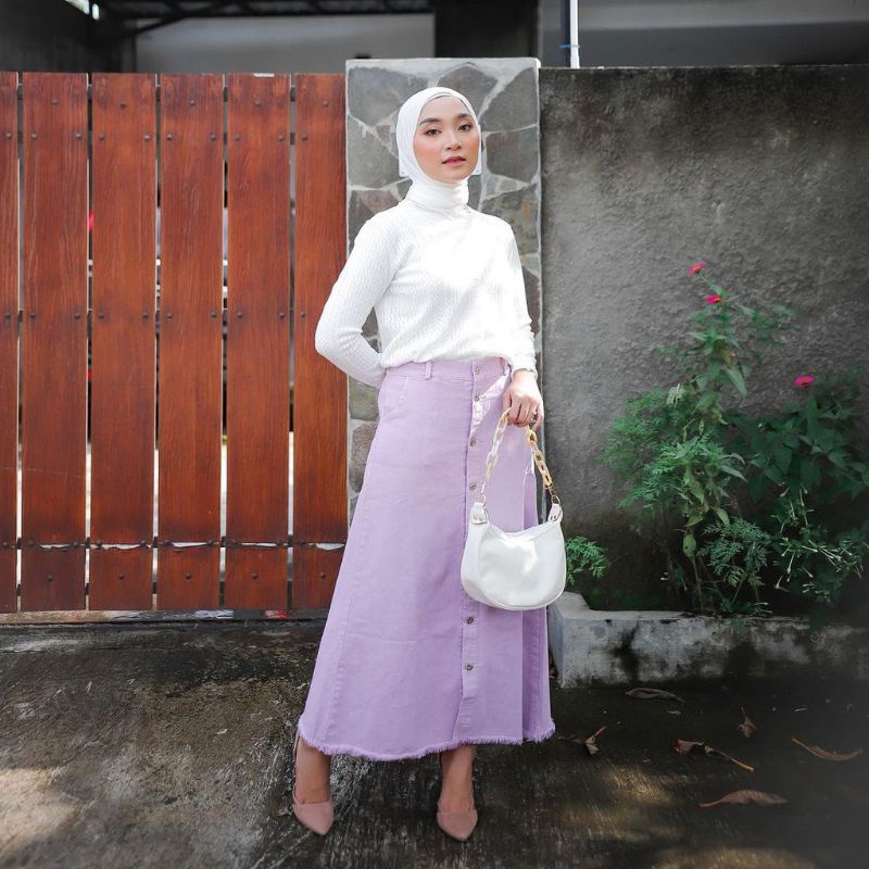 ROK BUTTON PUTIH ROK JEANS DENIM ROK WANITA TERBARU CEWE CEWEK ROCK BUTTON JEANS PUTIH RAWIS-2