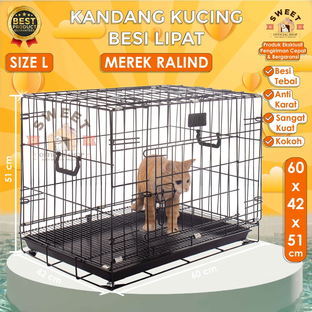 KANDANG KUCING BESI LIPAT SIZE L 60x55x45 SUPER TEBAL IMPORT HIGH QUALITY - BEST PET CAGE - KELINCI-7