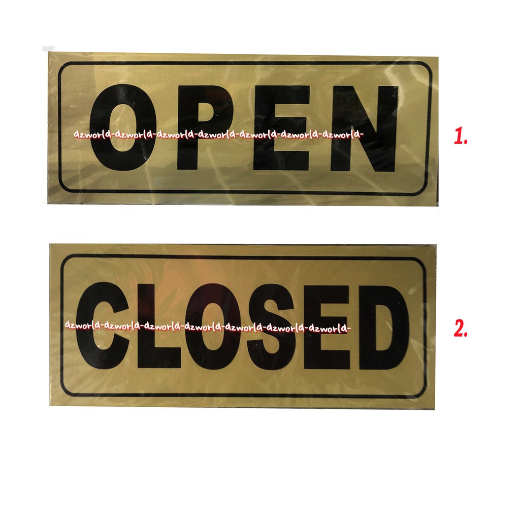 Sign Board Sticker Open &amp; Closed Sign  Stiker Tanda Buka Dan Tutup Toko Kios Cafe Stickers Opened &amp; Closed Warna Kuning Gold emas