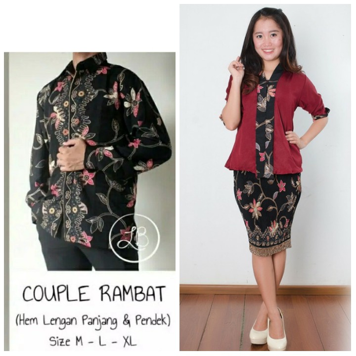 Couple Batik Nansy Stelan Rok Kebaya Batik Kombinasi dan Kemeja Lengan Panjang Pria