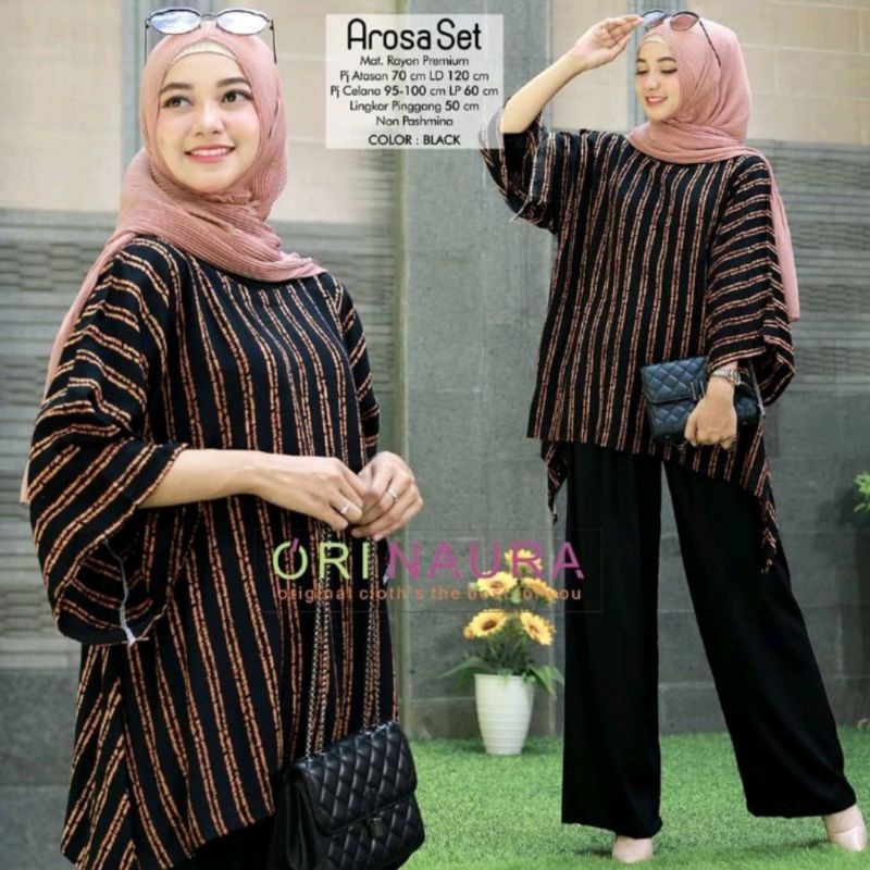 One Set Jumbo Waka Waka AROSA Setelan Wanita Rayon Premium  Set Celana Panjang Tie Dye Kekinian