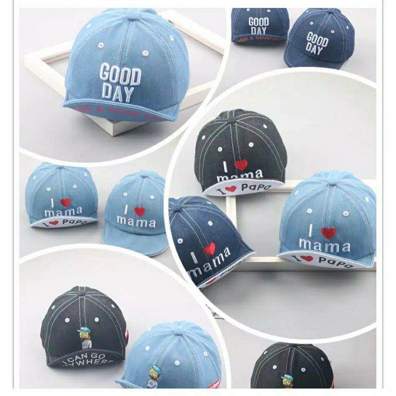 TOPI BAYI I LOVE MAMA PAPA / TOPI BASEBALL DENIM LEMBUT BAYI UNISEX