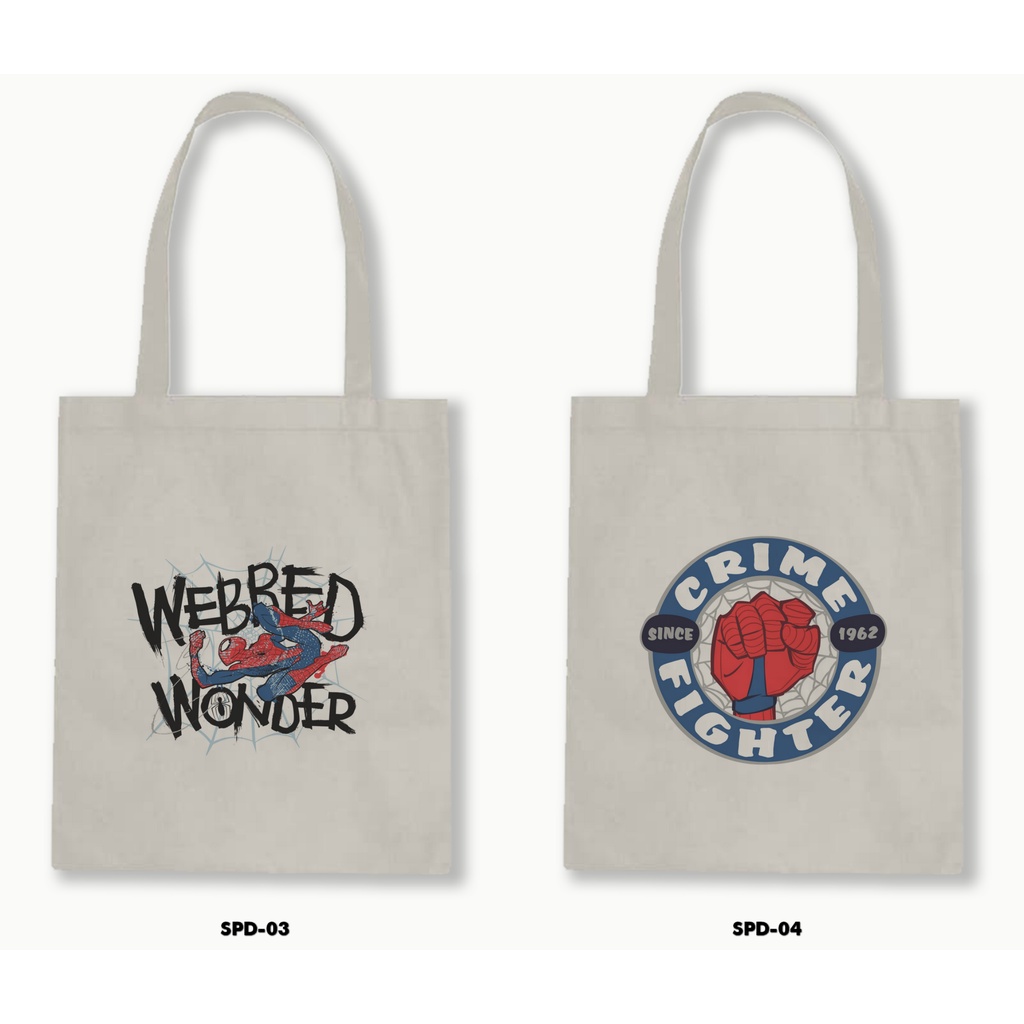 Tas Tote Bag Resleting Kanvas/Blacu  - Spiderman