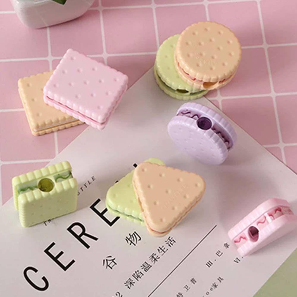 [Elegan] Alat Pengasah Pensil 1pcs Plastik Kue Permen Warna Perlengkapan Kantor Manual Cookie Sharpener