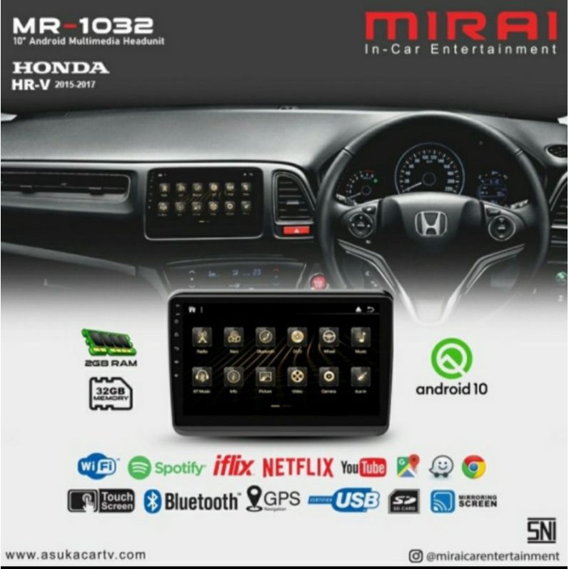 head unit android Mirai 1032 10inch Honda HRV plug n play