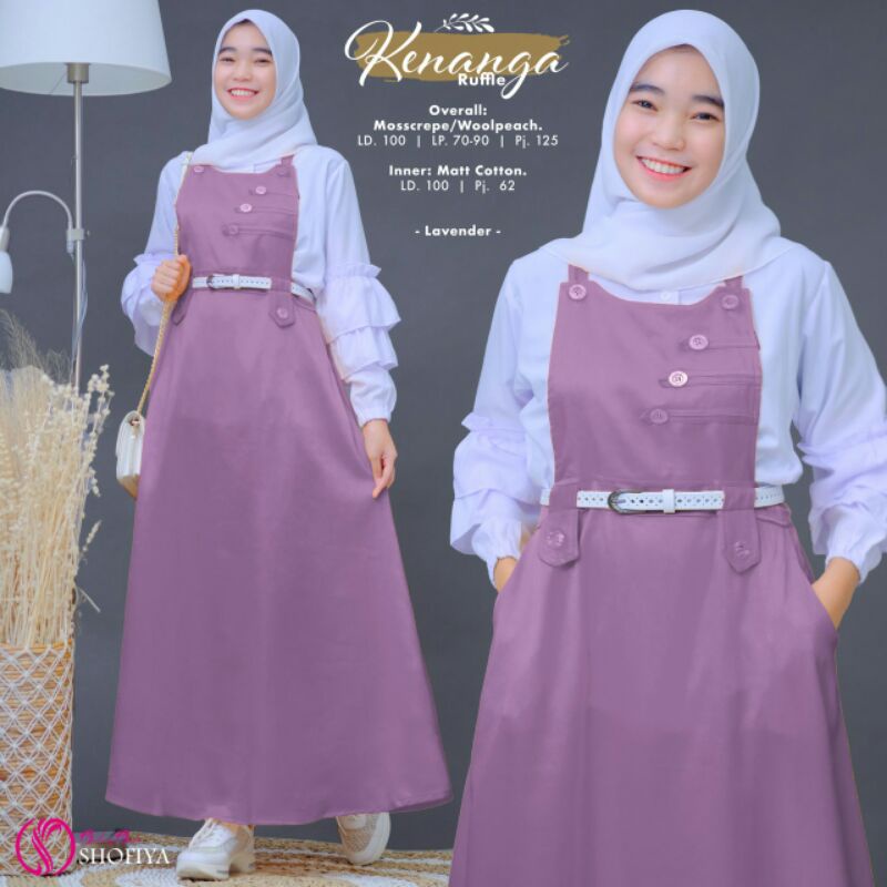 gamis remaja wanita murah syar'i Kenanga ruffle overal + inner ORI by Shofiya